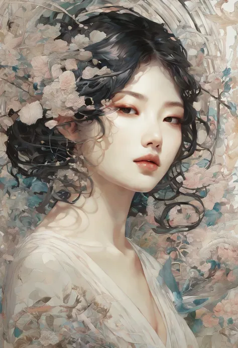 korean women, maze of heaven by style of Guillermo del Toro, Adrian Donoghue, Alberto Seveso, Anna Dittmann, Arthur Rackham, Giger, centered,, highly detailed, extremely detailed, delicate detail, crisp quality, ultra realistic, hyperrealistic, award jenny...