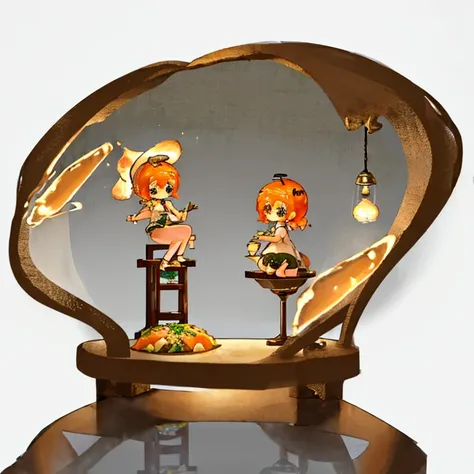 [(White background:1.4)::5],(Chibi:1.3),Bottom of the bottle,Lamp stand,pedestal,platform,(Gourmet food:1.8)