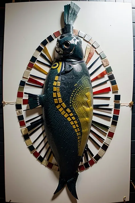 Create a Cultural Mosaic Fish logo by designing a fish composed of mosaic pieces, each representing different aspects of Samoan culture, such as dance, music, and spirituality.