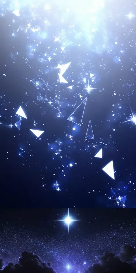 a close up of a blue background Starred and triangles, blue particles, background stars, magic particles, twinkling starsが散りばめられている, astral background, きれいなspace stars, background stars, space stars, twinkling stars, flying particles, stars in the sky, shi...