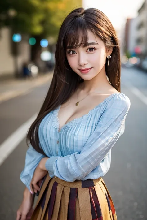 smile、night、RAW photo、(((ultimate beauty portrait)))、((glowing skin))、1 girl、15 year old beautiful girl from Prague、bright look、((brown hair))、(cleavage)、(plaid pleated skirt:1.5)、((Big eyes that shine like jewels))、open cardigan、open your clothes、pantyhos...