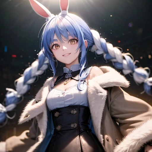 (shape: used pecora), bunny girl, blue hair, twin braids, girl, alone, {{masterpiece}}, highest quality, highly detailed cg unit...