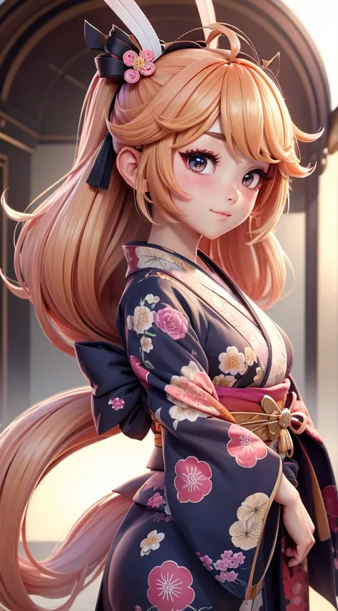 masterpiece, best quality, highres, 1girl 22 ahoge hair ornament, kimono 