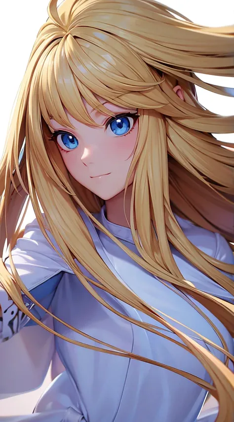 anime, face, blonde hair, blue eyes, long hair, white background,