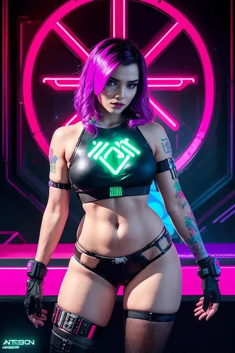 there  a woman standing with a rainbow light, 3 d neon art of a womans body, neon-noir background, cyberpunk femme fatale, seductive cyberpunk dark fantasy, cyberpunk strip clubs, cyberpunk 20 y. o model girl, oppai cyberpunk, banner, high definition cgsoc...