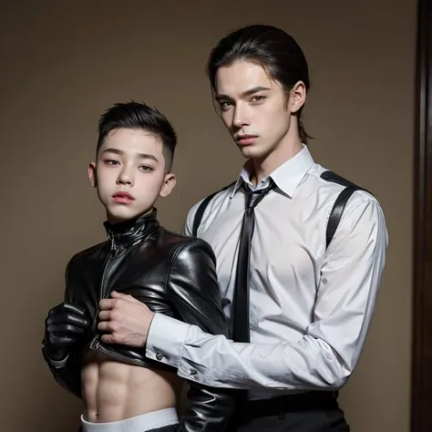 (masterpiece, 2 androgynous males, father and son, ponyplay)