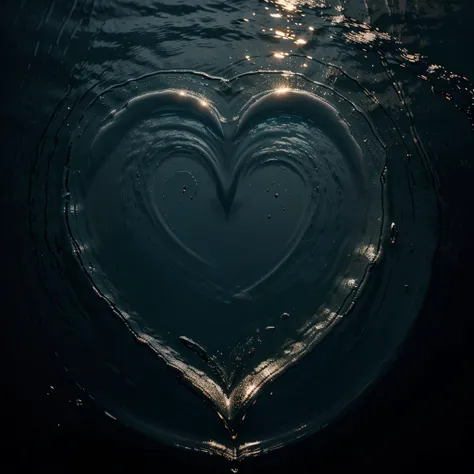 A heart shape formed by splashing water, illuminated against a dark background