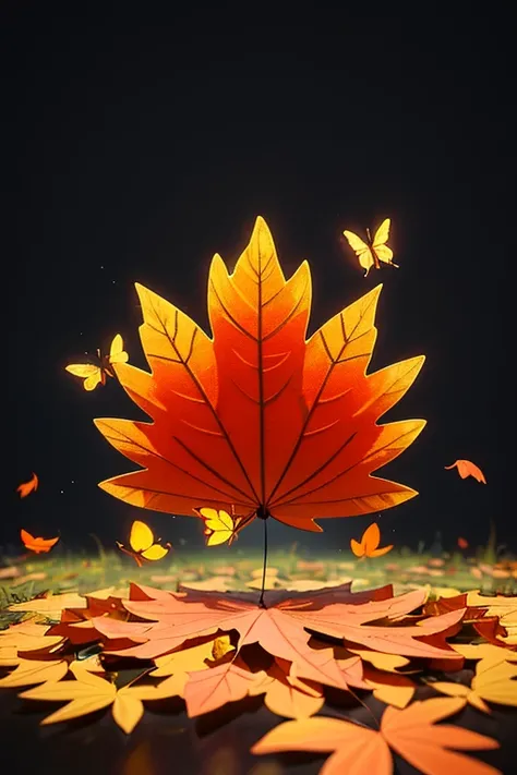 dynamic illustration of Autumn Leaves Falling, surrounded by butterfly, octane render, enhance, intricate, (best quality, masterpiece, Representative work, official art, Professional, unity 8k wallpaper), by Yoshitomo Nara