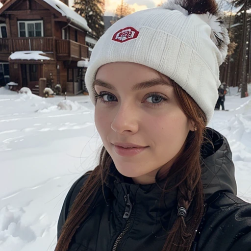 Skinny american female ginger. Skiing