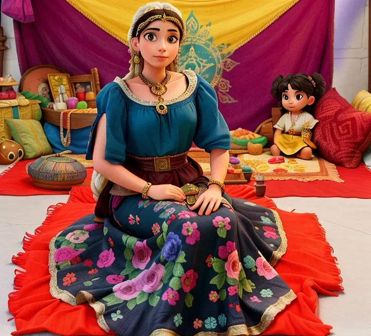 A gypsy lady sitting in front of her altar waiting for her children to arrive