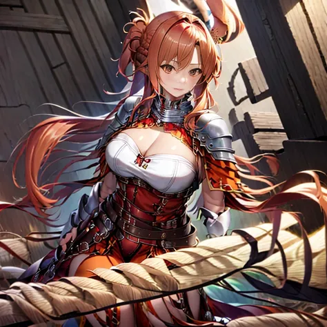 1girll,fur armour,Viking warrior, fur,Wolf ears, Extremely detailed,Reddish-orange hair,Braid,view the viewer(Masterpiece, Best quality:1.2)
