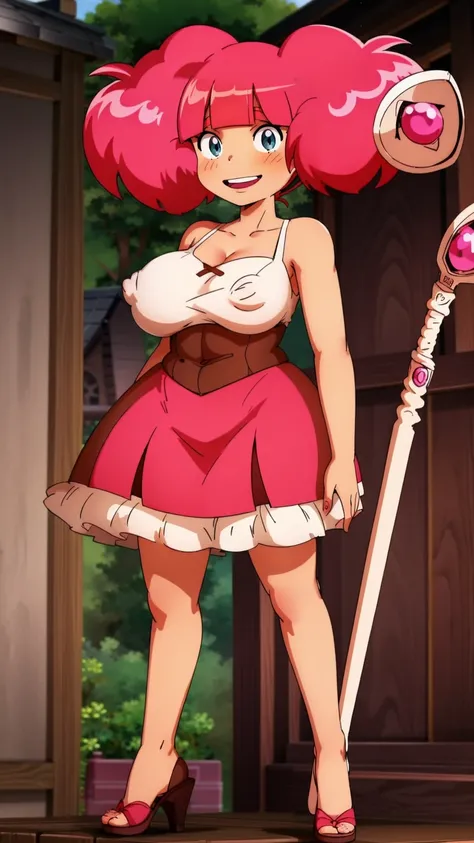 Rosemary, cheveux roses, loli avec grosse poitrine,smile, staff,full body, huge breast, curvy, refsheet, pink hair, red hair