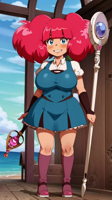 Rosemary, cheveux roses, loli avec grosse poitrine,smile, staff,full body, huge breast, curvy, refsheet, pink hair, red hair