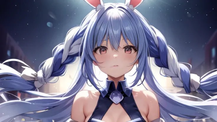 (shape: used pecora), bunny girl, blue hair, twin braids, girl, alone, {{masterpiece}}, highest quality, highly detailed cg unit...