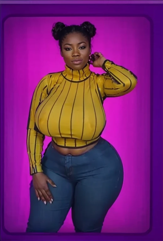 Thick black girl with huge breast in yellow top and tight jeans