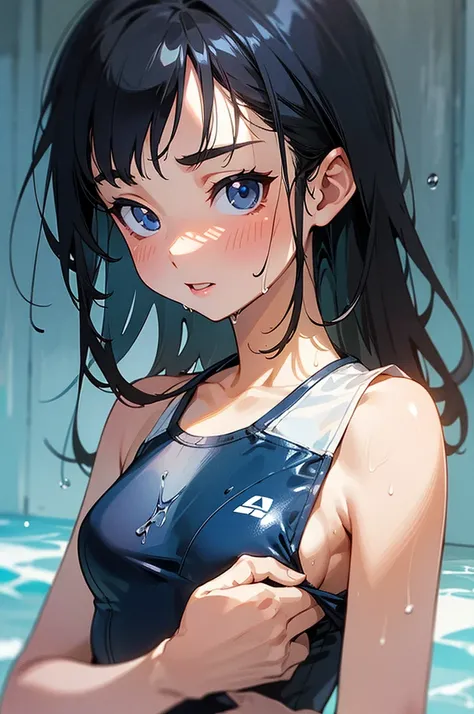 baby face、wet swimsuit、sexy、The whole body is wet、High resolution、High resolution、high resolution