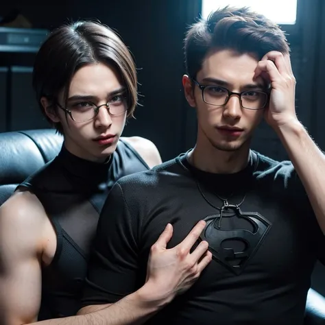 (2 androgynous nerdy males, needy and pent up, roleplaying superhero supervillain)