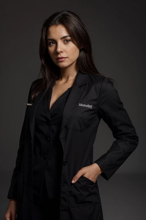 extremely high quality, realismo, female doctor, black medical coat