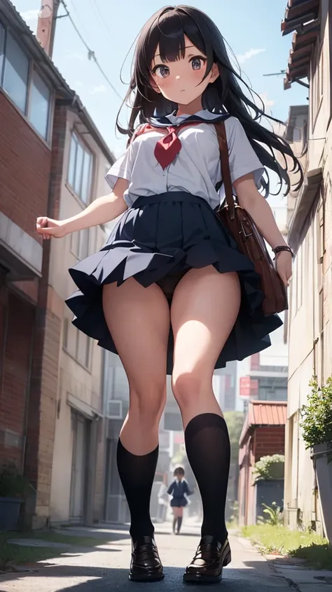 1girl ,standing on one leg, from below, looking down, pussy focus,vaginal object insertion, underwear, leg up, (best quality,masterpiece:1.3),absurdres,highres,8k, ultra high res, official art,illustration,extremely detailed, ((school uniform)),