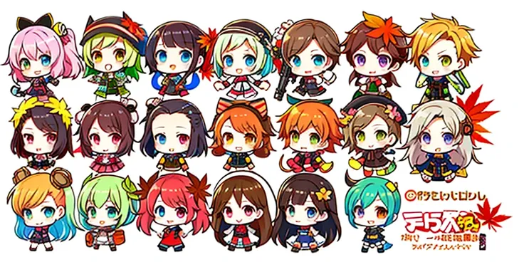 Close-up of anime characters with eyes of different colors, 🍁 Cute, Cute art style, nffsw, persona art style, style as nendoroid, estilo chibi, anime chibi, Chibi Art, Poses variadas, Chibi Anime, character art of maple story, Cute Girls, Chibi, Anime Girl...