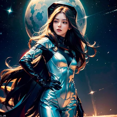 oil，beautiful woman，23 years old，（A man drifts in spaCe），TaChibana Crimson long-haired，（SpaCe helmet rupture），green eyelid bodiesbian）），（（Wear a white spaCesuit）），edge light，space nebula，（long hair fainting：1.5），best quality，tmasterpieCe，ultra high resolut...