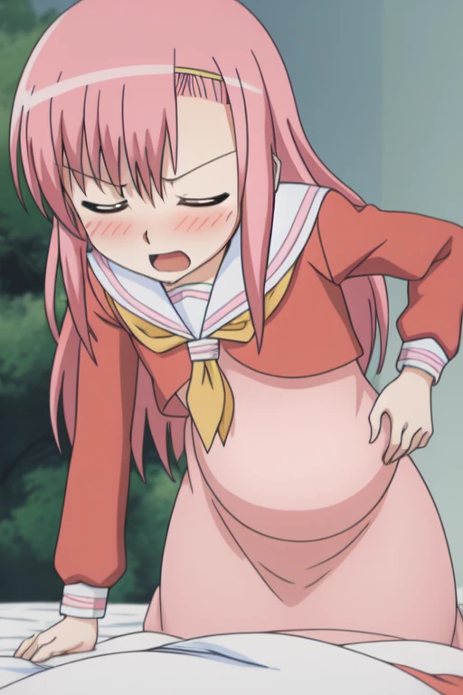 katsura hinagiku, 8k, masterpiece, absurdres, anime, she is having contractions, bend over and holding her belly trying to endure the pain ,Pregnant Belly, Pregnant belly, holding belly, in pain face, labor contractions sweating, in pain, very bend down, o...