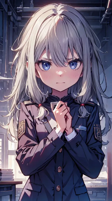 best quality, ultra detailed, absurdres, hdr,1 loli、stunned face、uniform