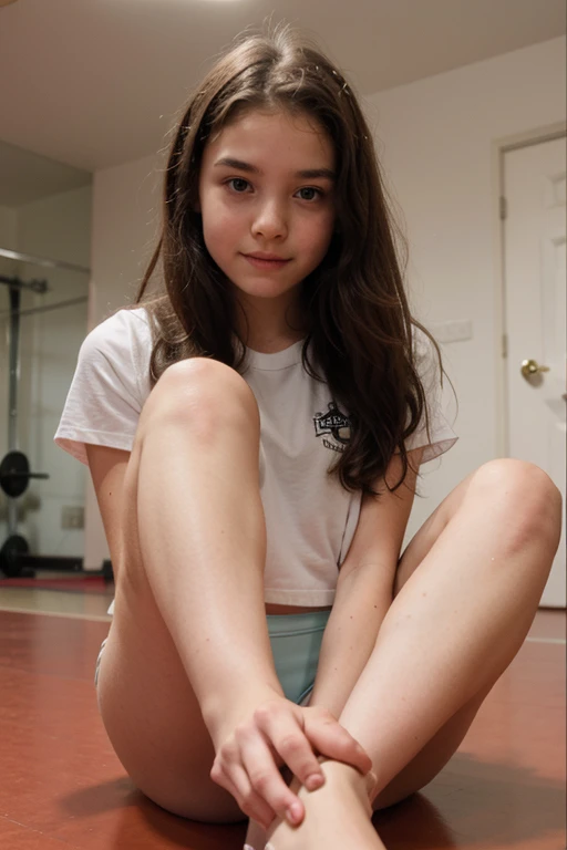 Preteen girl dressed in gym uniform licking feet