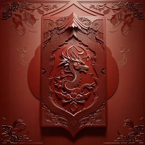 Chinese style creative illustrations，Red envelope with Chinese dragon pattern packaging design，intricate detailasterpiece。