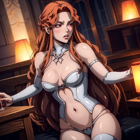 Lenore from castlevania, succubus, horns red eyes, sexy, skinny, dominatrix, sex, pov wet, handjob, uncensored, hd, 8k, realistic, masterpiece