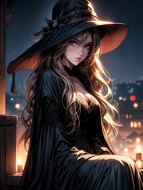 tall, mysterious girl, wide brimmed hat, lace minidress, black cloak, sitting, casting a spell, cauldron, AR 9:16, stylize 950, Niji, (best quality:1.2), ultra-detailed, realistic:1.37, HDR, UHD, studio lighting, bokeh, portraits, vivid colors, cool tones,...