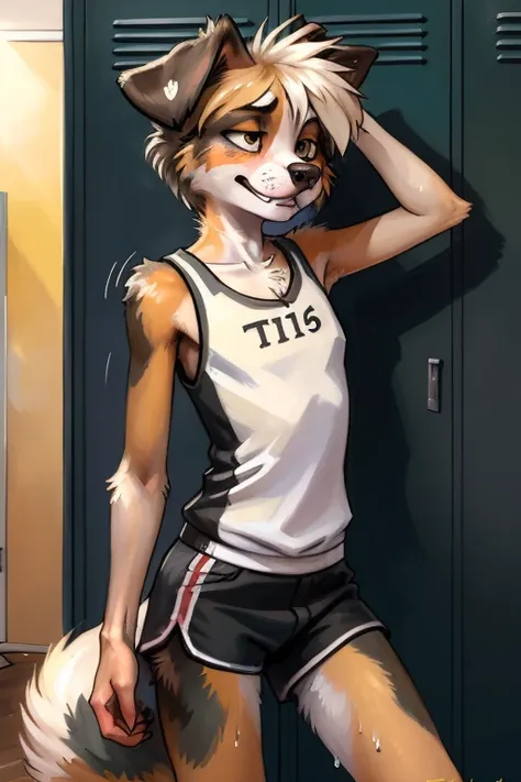 solo, ((australian shepard)), male, slender, ((twink)), detailed, uploaded to e621, beautiful and detailed portrait of an anthro...