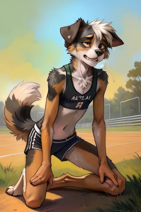 solo, ((australian shepard)), male, slender, ((twink)), detailed, uploaded to e621, beautiful and detailed portrait of an anthro...