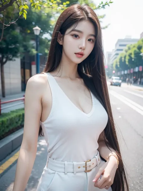 Young Korean Woman, long straight hair, moderately large breasts, korean celebrities, high quality photos, Realistic person, 