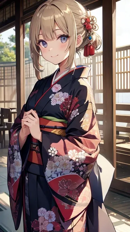 female，Kimono appearance，odd eye，Smile，