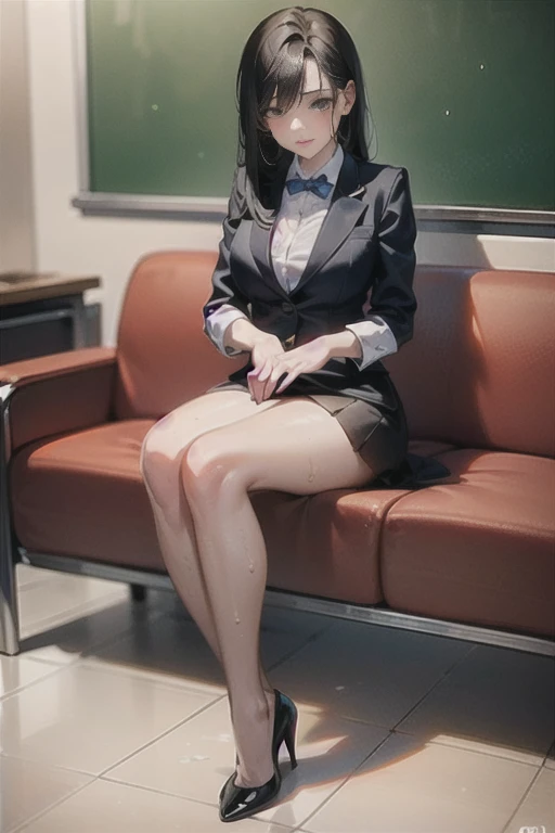 female teacher peeing、female teacher is in interview、a female teacher and an interviewer are having a meeting in a conference ro...