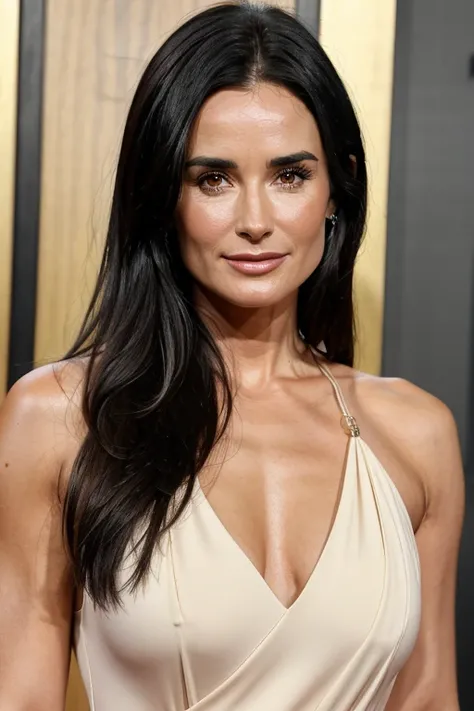 Realistic image of Demi Moore 20 years, clear face, makeup, texture skin