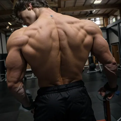 homme arafé dans une salle de sport, pleine croissance depuis l&#39;arrière, in pleine croissance depuis l&#39;arrière, slender and construction musculaire, il avait le dos tourné, long shot De dos, dos cambré, pose du dos, déchiré, bras derrière le dos, p...