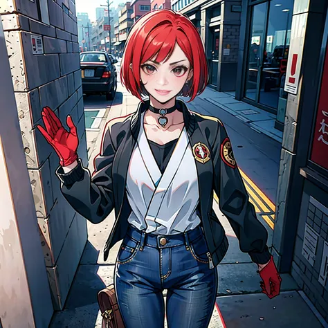 in the art style of persona5 and in the art style of street of rage 4, delinquent, (sukeban), mature_female, blush, mature, olde...