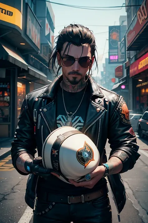 johnny silverhand from cyberpunk 2077 with a mexican sombrero