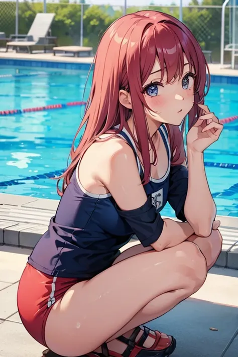 Beauty、school swimwear、meaty、Glamour、squat、pool