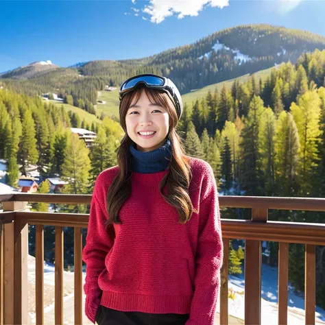 Ski resort、unparalleled beauty、smile、Sunny、naughty atmosphere、full body portrait