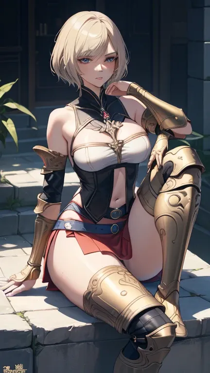 (golden ratio,muste piece, top quality, best quality, beautiful and aesthetic:1.2), very detailed, colorful,best details, (adult,19 years old,1 girl,  Final Fantasy 12,Ashelia, short hair, short hair,Asheliaコスチューム, huge boobs, mini skirt,thigh high boots, ...