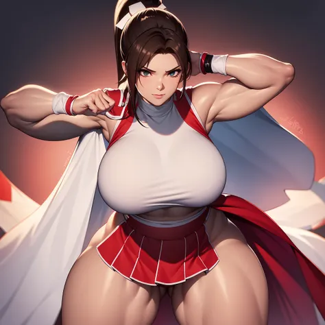 8k, Super details, precise, best quality, masterpiece, Super details, high detail, high quality, best quality, high resolution ，1 girl，huge tits，Healthy and muscular body，Lift up the red split skirt，thong，high ponytail，White analysis，Cool colors