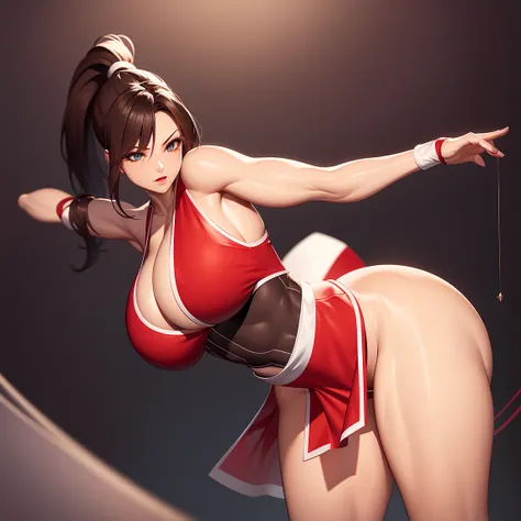 8k, Super details, precise, best quality, masterpiece, Super details, high detail, high quality, best quality, high resolution ，1 girl，huge tits，Healthy and muscular body，Lift up the red split skirt，Revealing thong，high ponytail，White analysis，Cool colors，...