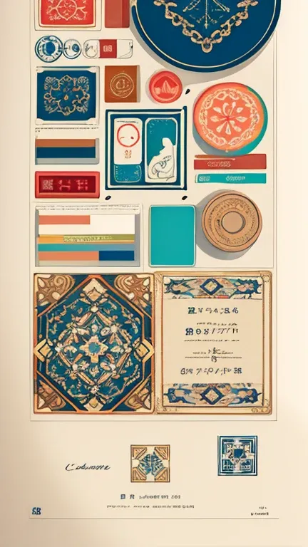 Light vintage color,flat,,Printing style RIS,illustration,Justice,Leave empty space,low saturation,many colors，Individually organized，deciduous ranch，seal， sticker，Random distribution，Beautiful drawing style， Color Guide，Graphic design，Carpet pattern，（simp...