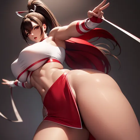 8k, Super details, precise, best quality, masterpiece, Super details, high detail, high quality, best quality, high resolution ，1 girl，huge tituscular body，Lift up the red split skirt，Revealing thong，high ponytail，White analysis，Cool colors，Qi bangs，Lovely