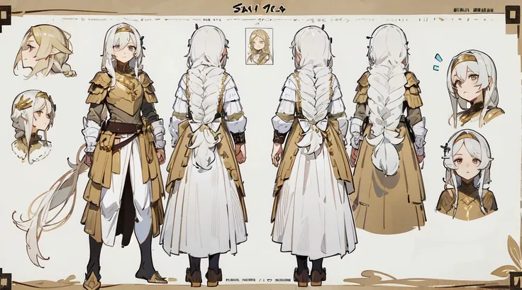 godly dad，victims，sacred costumes，Obscene nun，Crosses, gold, (the masterpiece), Best quality at its best,golden armor，Thin Armor Form，Holding a Long Sword， expressive eyes,    this is the perfect face, (Character Sheets:1),character design，Conceptual role，...