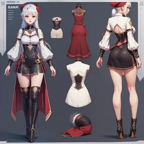 ((table)),(((Best quality)),(Character Design Sheet, same character, Same outfit, FRONT, Side, rug), illustration, 1 girl, Regular clothing of the 21st century., ( background, White background: 1.3), No much exposed skin