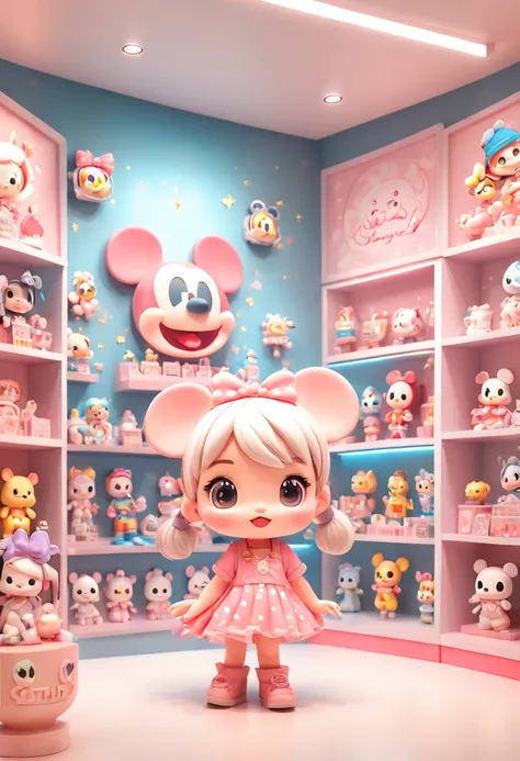 Toy Store Window Display, Disney Style, chibi, kawaii art, Blind box style, POP MART, octane render, enhance, intricate, (best quality, masterpiece, Representative work, official art, Professional, 8k wallpaper:1.3)